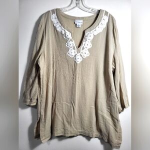 Liz Claiborne tan muslin tunic  women's XXL  #2207